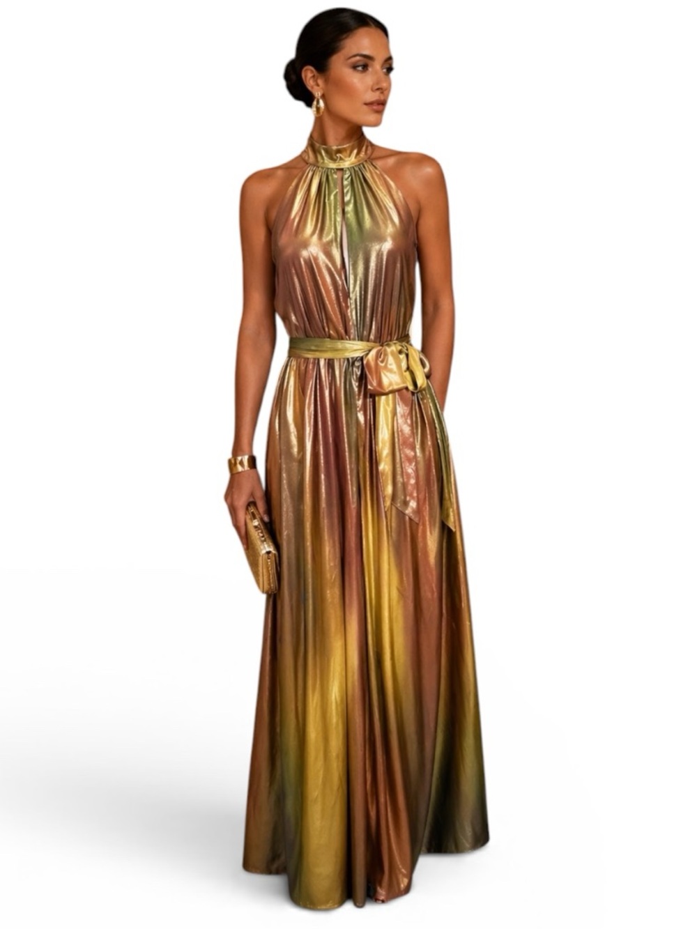 Anthropologie Hutch Metallic Halter Wide-Leg Jumpsuit Gold Ombre’ Wide Leg Sz 0